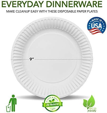 Stock Your Home 9-Inch Paper Plates Uncoated, Everyday Disposable Plates 9" Paper Plate Bulk, White, 200 Count