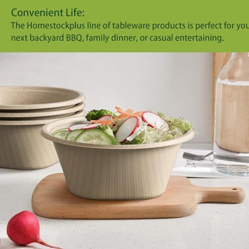 Homestockplus Large Disposable Bowl - Heavy Duty Paper Bowls - Made from Sugarcane and Bamboo Fiber, Microwave Safe - 48 Oz Paper Bowls for Soup, Salad, Ramen, Popcorn, etc.[50/Pack]