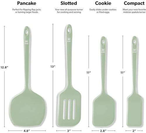 DI ORO Silicone Turner Spatula Set - 600F Heat Resistant, 4-Pc Sage