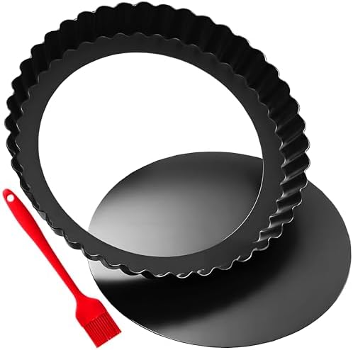 11 Inch Tart and Quiche Pan with Removable Bottom, Pie pans for baking, Non-stick Carbon Steel Quiche Pan for Pie, Mousse Cakes, Fruit and Desserts