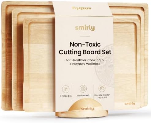 SMIRLY Cutting Boards for Kitchen, 3 Piece Birch Cutting Board with Stand