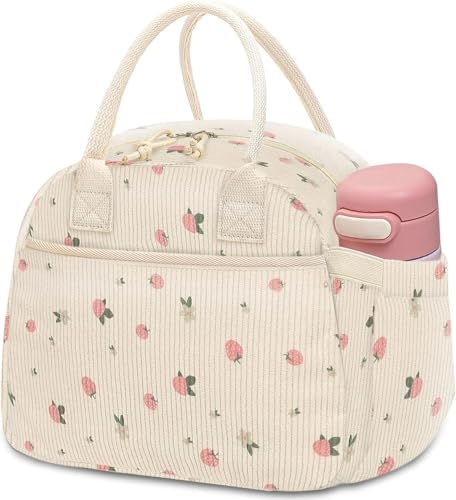 Carry bloom Lunch Box for Women, Insulated Lunch Bag Cute Corduroy Lunchbag