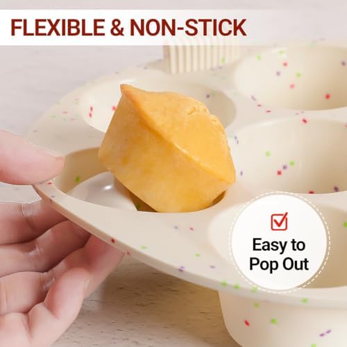 Silicone Muffin Pan for Air Fryer Oven Instant Pot, Nonstick 7 Cups Easy To Handle BPA Free for Baking Egg Bites Muffin Tart Cupcake Mini Quiche 2 Pack Confetti