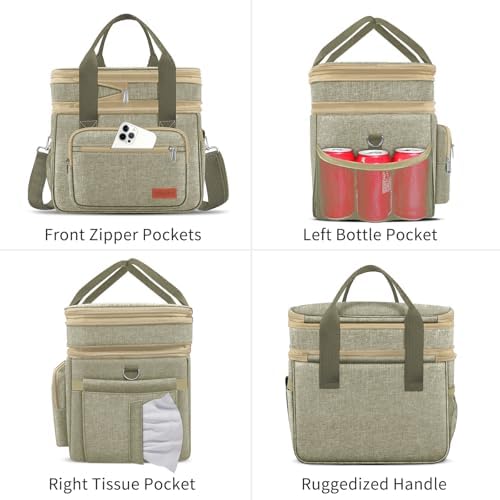 Coobiiya Insulated Lunch Box for Men & Women, Leakproof Lunch Bag Cooler Bag with 4 Pockets,Heavy Duty Lunch Bags Men Cooler Bags for Camping, Travel, Work Kayaking & Beach