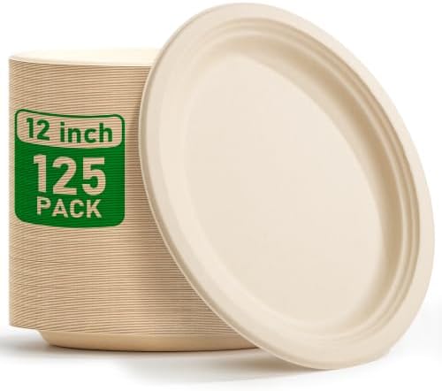 RACETOP Compostable Oval Paper Plates 12 Inch 125 Pack