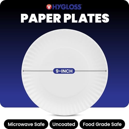 Hygloss Bulk Paper Plates 9-Inch, White Disposable Large Plain, 1,200 Count
