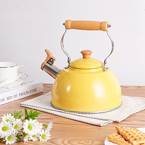 ROCKURWOK Whistling Tea Kettle, Tea Pot All Stovetop Safe, 2.7 Quart Yellow