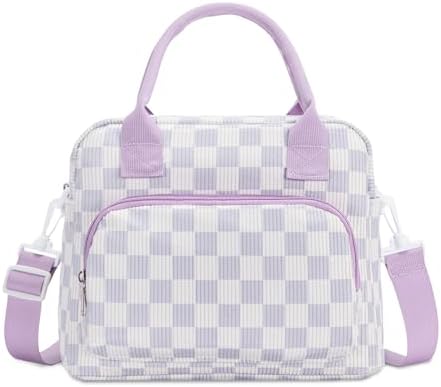 Lunch Bag Women Lunch Box for Women Adult Cute Insulated Lunch Bag Lager Cooler Lunch Tote Bags for Work Picnic (Beige-Purple Plaid)