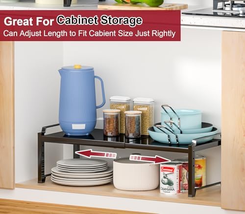 X-cosrack 12" Wide 100LBS Loading-Bearing Heavy Duty Kitchen Storage Shelf, Expandable Cabinet Shelf Organizer, Stackable Adjustable Storage Shelves for Kitchen Cabinet Cupboard Pantry Counter
