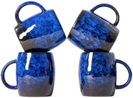 Deep Cobalt Ceramic Mug Set of 4, 14oz Reactive Glaze Coffee Mug