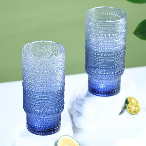 Large Capacity 16 oz Hobnail Drinking Glasses Set of 12, Vintage Glassware Drinking Glasses, Gray-blue Water Glasses Tumbler, Cups for Kitchen, Juice, Beer, Cocktail, Whiskey