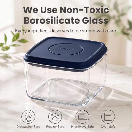 SMIRLY Glass Airtight Food Storage Containers with Pop Lids - Blue