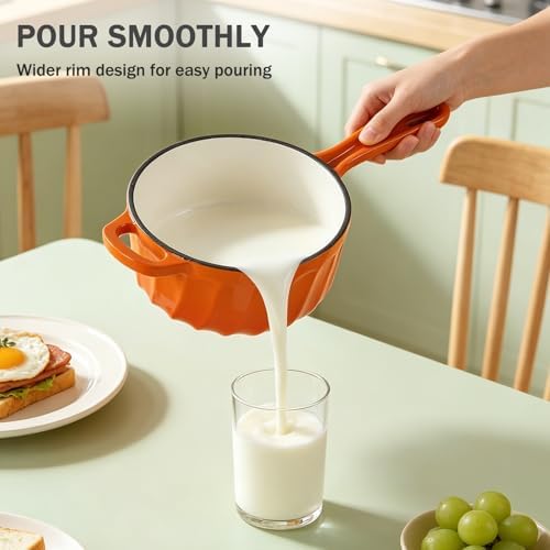 Enameled Cast Iron Sauce Pan with Lid, 1 Quart Saucepan with Lid