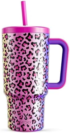 Meoky 30 oz Tumbler with Handle, Tumbler with Lid and Straw, Insulated Stainless Steel Travel Mug, 100% Leak-proof, Cupholder Friendly, Keeps Cold for 24 Hours or Hot for 8 Hours (Celebration)