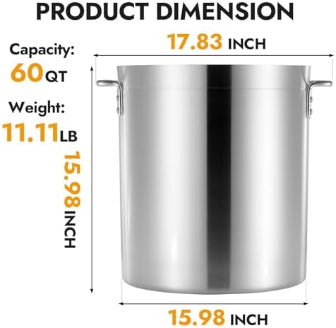 CURTA 60 Quarts Aluminum Stock Pot with Lid, Heavy Duty Commercial Grade Large Capacity Cooking Pot for Boiling, Stewing, Great for Kitchen, Restaurant, Catering, and Home Use, NSF Certified