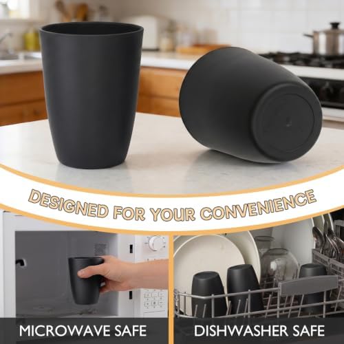 Wrova Wheat Straw Cups 6 PCS Good Alternative to Plastic Reusable Cups 12 oz Unbreakable Drinking Cup Reusable Dishwasher Safe Water Plastic Glasses Black
