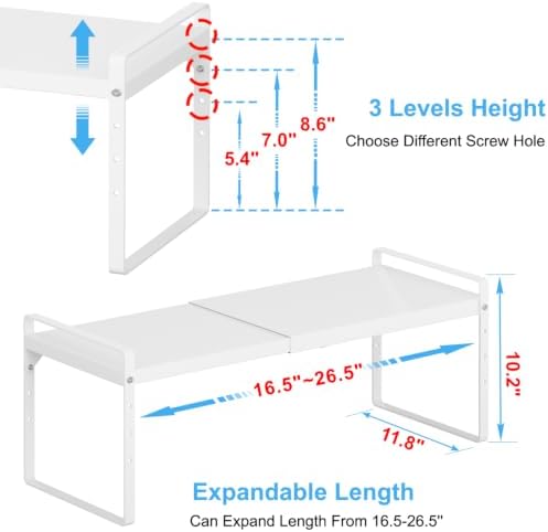 Expandable Kitchen Cabinet Shelf Organizer, Stackable Metal Storage Shelves