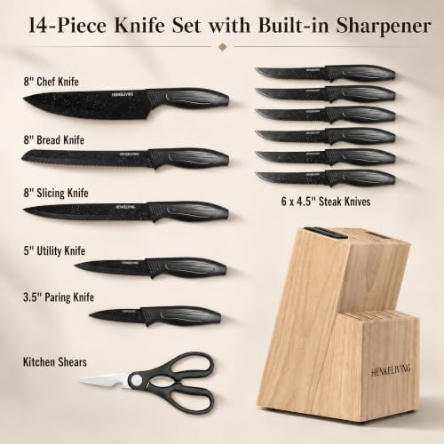 Knife Set with Built-in Sharpener Block, Dishwasher Safe