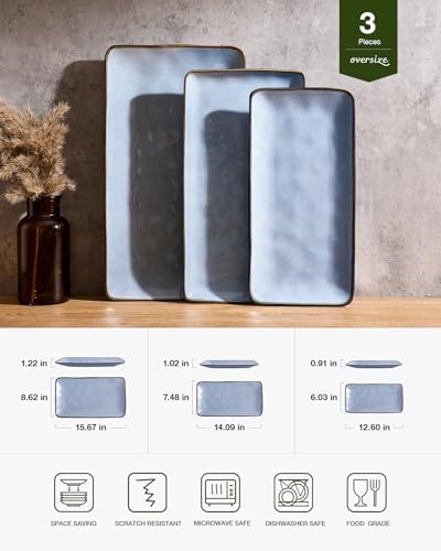 Famiware Serving Platters Set of 3 Sizes - Rectangular, Blue