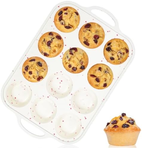 CAKETIME Silicone Muffin Pan, Metal Reinforced Frame Silicone Cupcake Pan Easy to Handle 12 Cups for Valentine's Day Baking Nonstick Regular Size Muffin Tin 1 Pack Love Heart