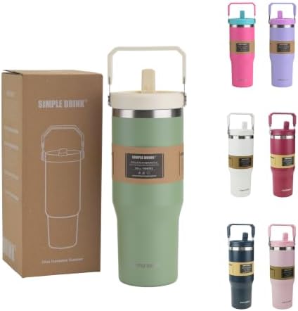 30oz Insulated Tumbler with Handle and Straw Cup,Greenwhite