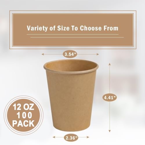 Lamosi 100 Count 12 oz Paper Cups, Disposable Kraft Paper Coffee Cups