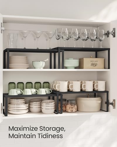 SONGMICS Set of 2 Metal Spice Racks, Stackable Expandable Shelf Risers