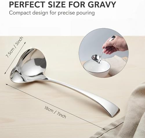 IMEEA 7-Inch Small Sauce Ladle with Pour Spout, 18/10 Stainless Steel Drizzle Spoon for Gravy, Dressing, Sauce, 2-Piece