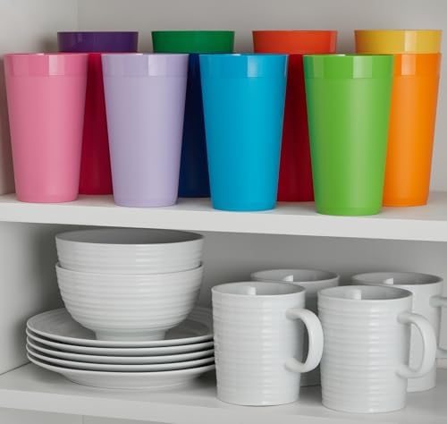US Acrylic Newport 24-Pack Unbreakable Plastic Cups (20 ounces) 12 Assorted Bright Colors, BPA Free drinking glasses, Dishwasher Safe tumblers for Parties, Camping, & Everyday Use
