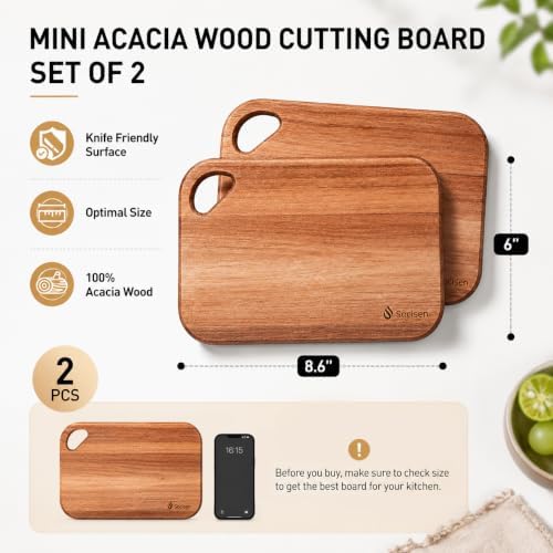 Socisen 2-Pack Small Acacia Wood Cutting Boards 8.6" Mini Charcuterie Board