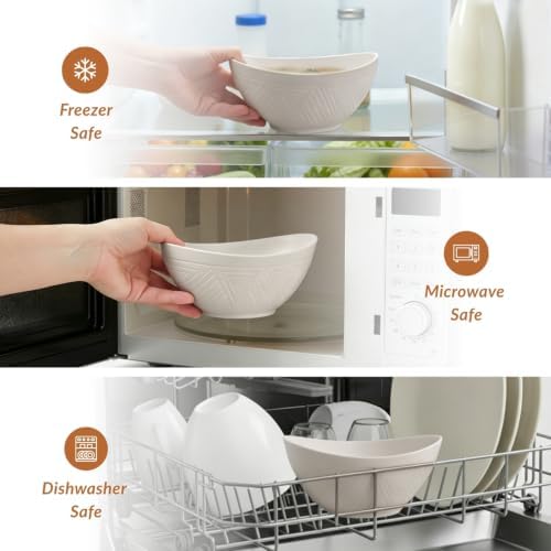 Homienly Wheat Straw Serving Bowls Unbreakable Serving Bowls for Kitchen, Camping, Party, RV, Microwave and Dishwasher Safe Soup Bowls 26 OZ Popcorn Bowls Reusable (4 PCS White)