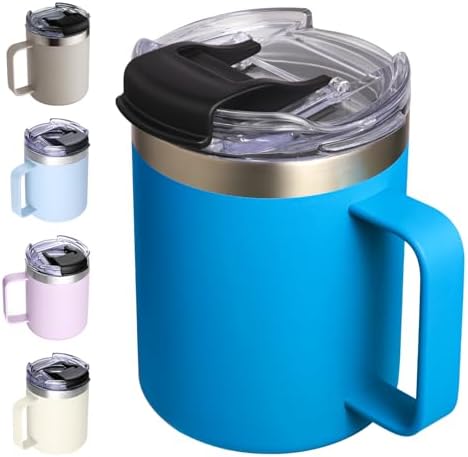 12oz Insulated Travel Coffee Mug with Handle, Sky Blue