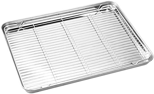 Wildone Baking Sheet & Rack Set [2 Sheets + 2 Racks], Stainless Steel Cookie Pan with Cooling Rack, Size 16 x 12 x 1 Inch, Non Toxic & Heavy Duty & Easy Clean (Pack of 2)