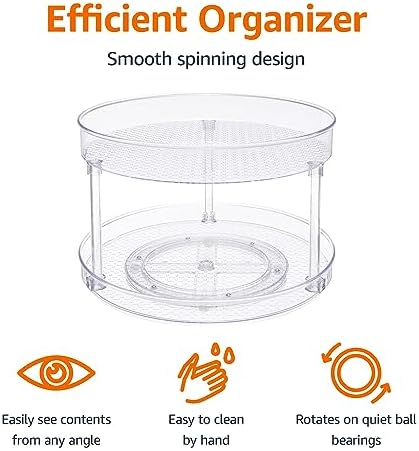 Amazon Basics 2 Tier Lazy Susan Turntable Organizer for Condiments, 12" Diameter, Clear