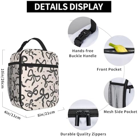 Black Bow Tie Insulated Lunch Box for Kids, Small Cooler Lunch Bag lunchbox for School, Toddler Lunch Box for Girls, Waterproof Durable Portable Lunch Tote Bag Food Container for Travel Picnic Work