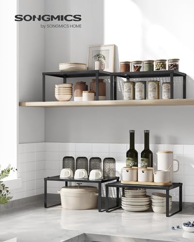 SONGMICS Set of 2 Metal Spice Racks, Stackable Expandable Shelf Risers