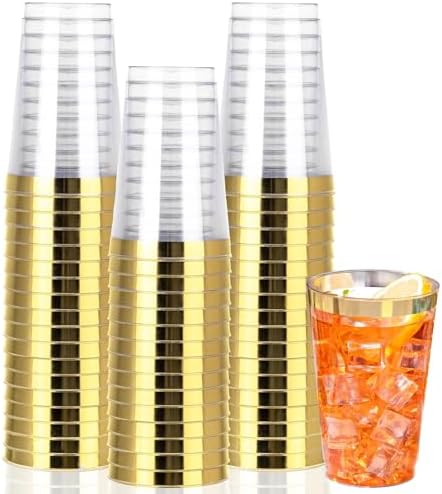 I00000 50 Pack 14 oz Gold Plastic Cups, Gold Disposable Cups Tumblers, Disposable Plastic Wine Glasses Cocktail Glasses Perfect for Wedding & Parties
