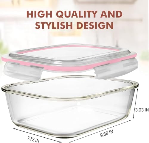 Razab 10 Cups/ 80 Oz 4 Pc (Set of 2) Glass Food Storage Containers with Airtight Locking Lids For Storing & Serving Food. BPA Free & Leak Proof - Microwave, Dishwasher, Fridge, Freezer, Oven Safe