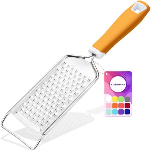 Rainspire Professional Cheese Graters for Kitchen Stainless Steel Handheld, Metal Lemon Zester Grater With Handle For Cheese, Chocolate, Spices, Kitchen Gadgets Tools, Soft Grip Handle (Orange)