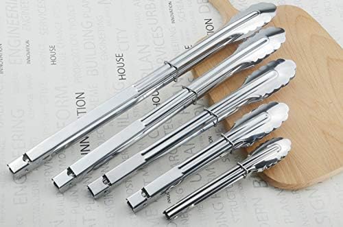 HINMAY 4PCS Stainless Steel Food Tongs Set Kitchen Metal Tongs (9/12 Inch)