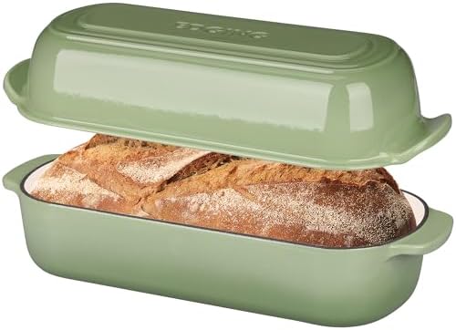 EDGING CASTING Enameled Cast Iron Loaf Pan with Lid, Bread pan, Dutch Oven Bread pan for Homemade Sourdough Bread Baking, 12.5x5.5 inch, 5qt, Pistachio Green