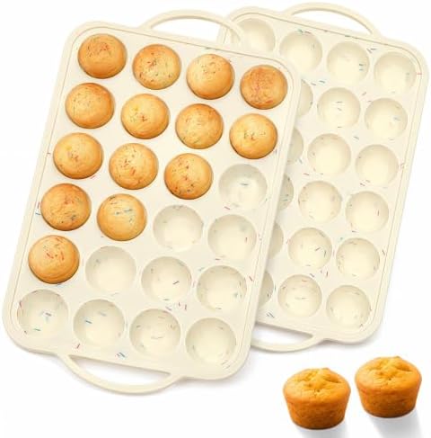 CAKETIME Mini Muffin Pan, Metal Reinforced Frame Mini Cupcake Pans 24 Cups Nonstick Muffin Silicone Molds with Handle for Baking Muffins, Cupcakes, Egg Bites 2 Pack