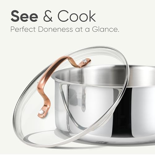 CAROTE 2Qt Stainless Steel Saucepan Set, Non-Toxic 3-Ply Stainless Steel Cookware Set with Lids, Small Kitchen Pots, Oven Safe, Compatible with Induction, Ceramic, Gas, Mothers Day Gifts