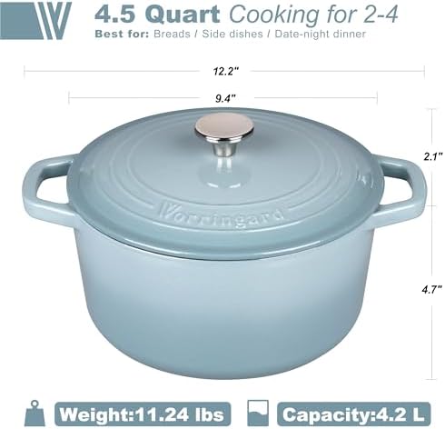 VORRINGARD Enameled Cast Iron Dutch Oven Pot with Lid, for Bread Baking, Round Bread Oven- include Sourdough Bread Baking Supplies set, 4.5QT, Sea Salt