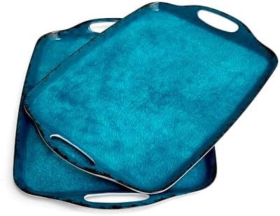 TP Melamine Serving Trays with Handles, 19" x 12", Set of 2, Retro Teal
