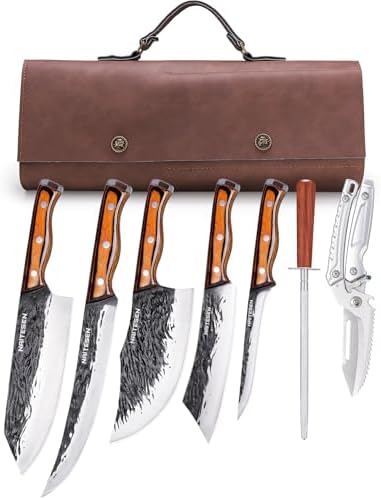Naitesen 7PCS Butcher Knife and Kitchen Knife with Roll Bag