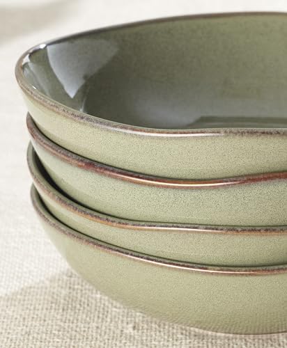 Oneida Organic Shades Sage Green Stoneware Pasta Bowl Set for 4, 34.5oz
