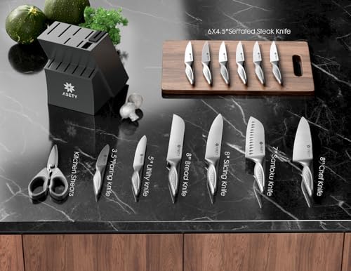 ASETY Knife Block Set, 15 PCS Knives Set for Kitchen, Stainless Steel