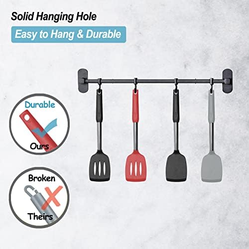 2 Pack Spatulas, Solid & Slotted Silicone Spatula Set, Stainless Steel Handle Coated with Silicone, Non Stick Turners, Heat Resistant Rubber Spatulas for Fish, Eggs, Pancakes, WOK, Red