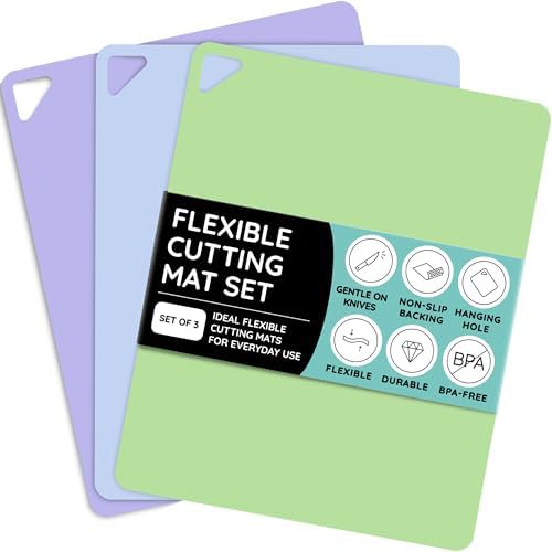 July Home Cutting Board Alternative for Kitchen - Extra Thick Flexible Plastic Cutting Board Set of 3, Non-Slip, BPA-Free, Easy to Clean, Colored Cutting Mats for Cooking, Durable Chopping Sheets